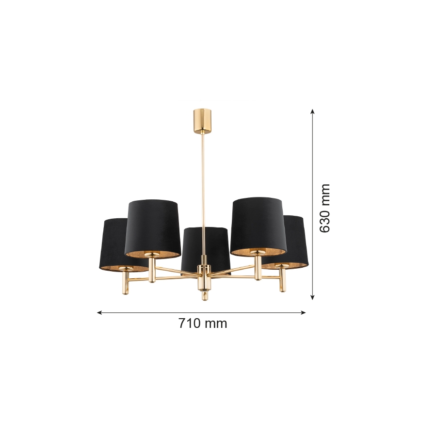 Argon 2107 - Upphängningsbar takkrona  PONTE 5xE27/15W/230V mässing /svart
