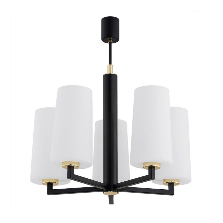 Argon 2114 - Pendelkrona CAMELOT PLUS 5xE27/15W/230V svart/vit/gyllene