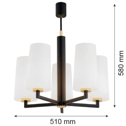 Argon 2114 - Pendelkrona CAMELOT PLUS 5xE27/15W/230V svart/vit/gyllene