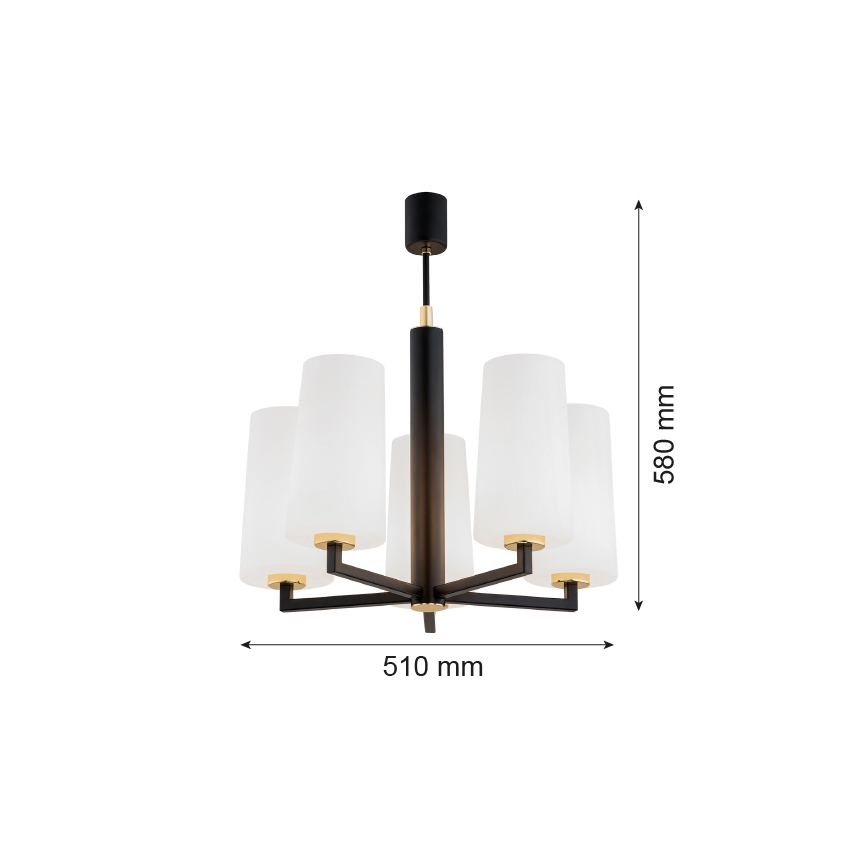 Argon 2114 - Pendelkrona CAMELOT PLUS 5xE27/15W/230V svart/vit/gyllene