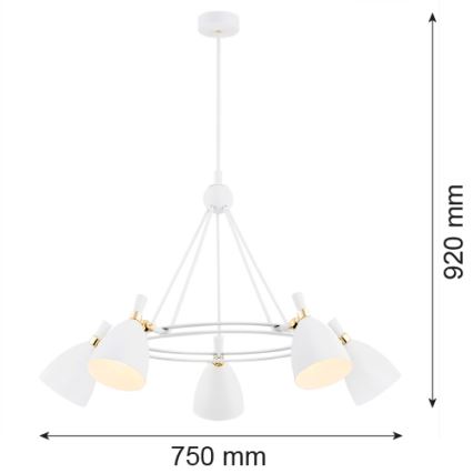 Argon 2117 - Pendelkrona CHARLOTTE 5xE27/15W/230V vit/gyllene