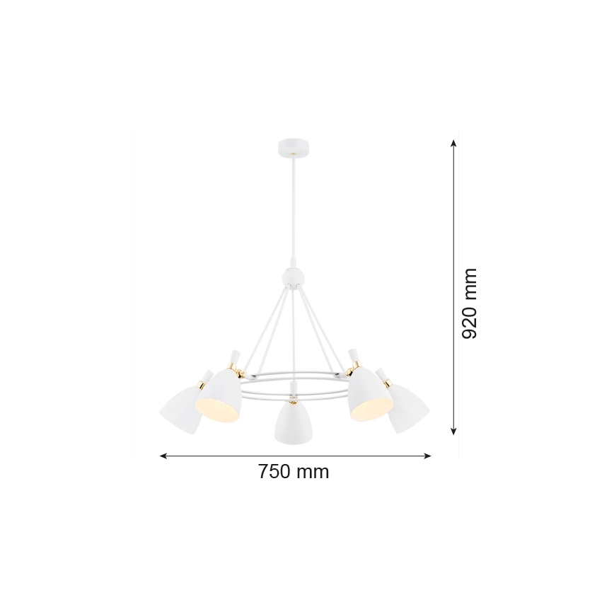 Argon 2117 - Pendelkrona CHARLOTTE 5xE27/15W/230V vit/gyllene