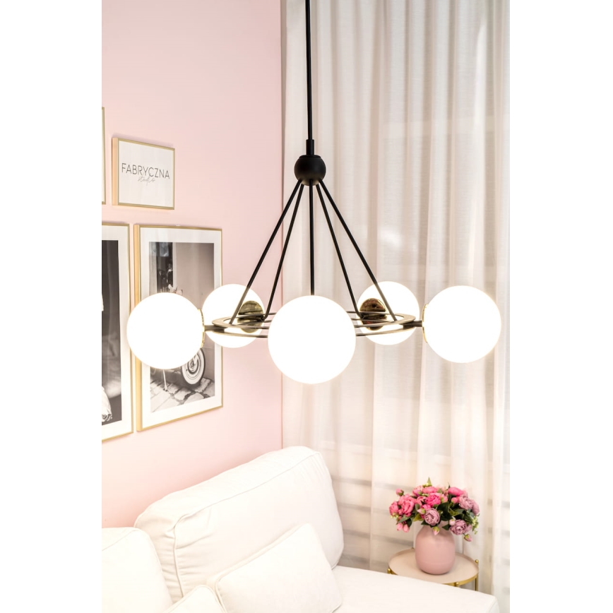 Argon 2119 - Pendelkrona AMALFI 5xE27/15W/230V svart/vit