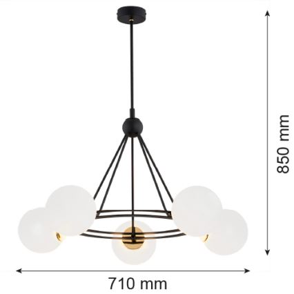 Argon 2119 - Pendelkrona AMALFI 5xE27/15W/230V svart/vit