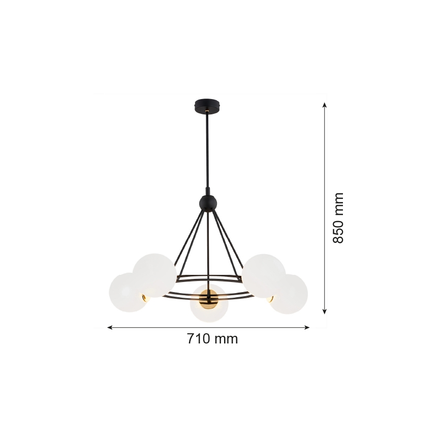 Argon 2119 - Pendelkrona AMALFI 5xE27/15W/230V svart/vit