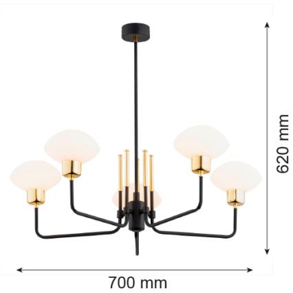 Argon 2128 - Pendelkrona RAVELLO 5xE14/15W/230V svart/guld