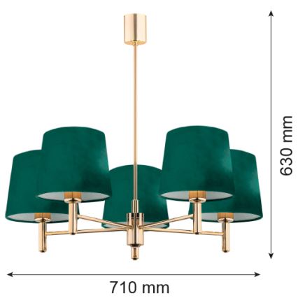 Argon 2145 - Pendelkrona PONTE 5xE27/15W/230V grön/mässing