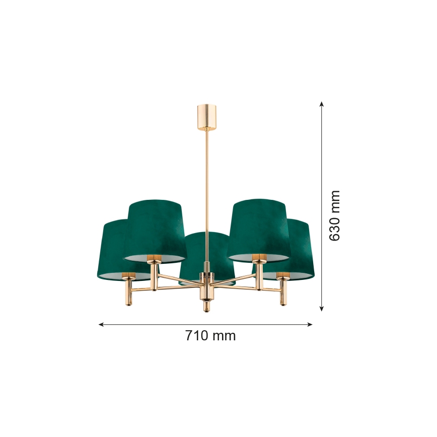 Argon 2145 - Pendelkrona PONTE 5xE27/15W/230V grön/mässing
