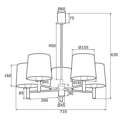 Argon 2145 - Pendelkrona PONTE 5xE27/15W/230V grön/mässing