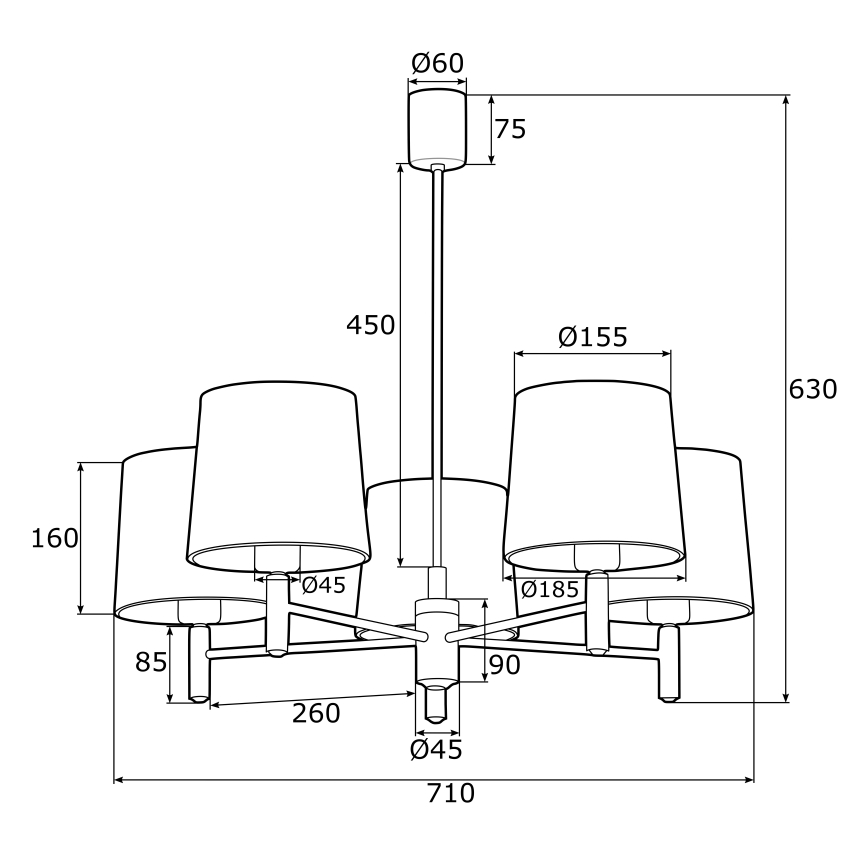 Argon 2145 - Pendelkrona PONTE 5xE27/15W/230V grön/mässing