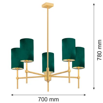 Argon 2147 - Pendelkrona ABRUZZO 5xE14/7W/230V mässing/grön