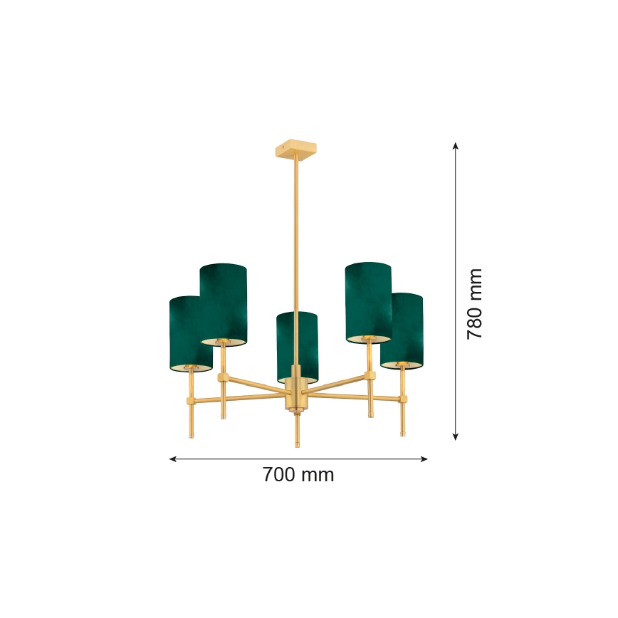 Argon 2147 - Pendelkrona ABRUZZO 5xE14/7W/230V mässing/grön