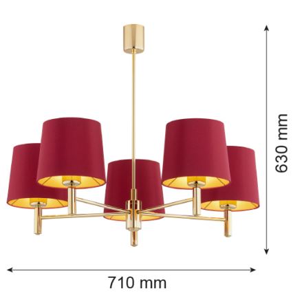Argon 2169 - Pendelkrona PONTE PLUS 5xE27/15W/230V röd