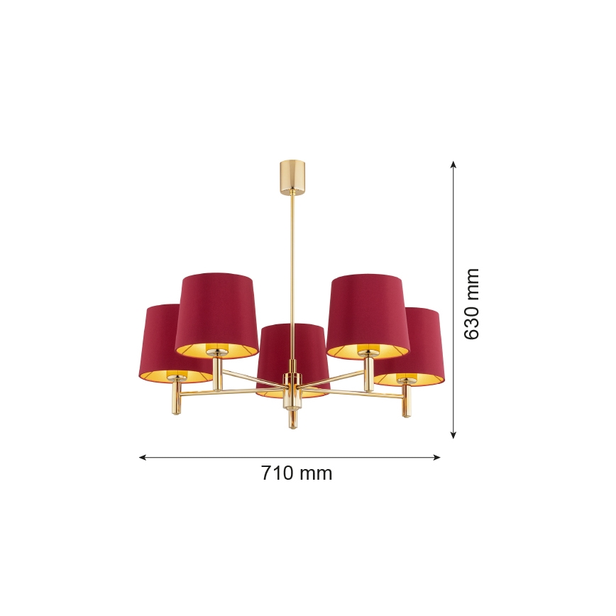 Argon 2169 - Pendelkrona PONTE PLUS 5xE27/15W/230V röd