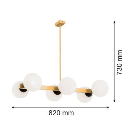 Argon 2549 - Pendelkrona FREEMONT 6xE27/15W/230V gyllene/vit/svart