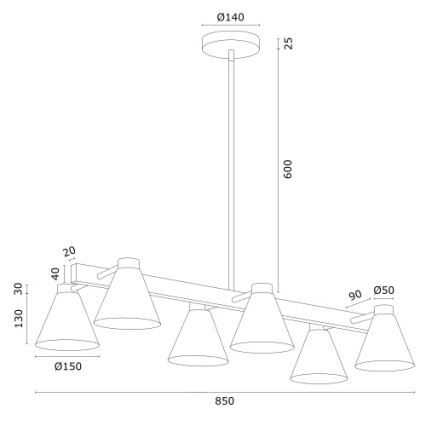 Argon 2551 - Pendelkrona AVALONE 6xE27/15W/230V vit/gyllene