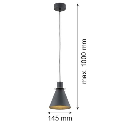 Argon 4688 - Takkkrona på ett snöre  BEVERLY 1xE27/15W/230V svart /skinande krom 