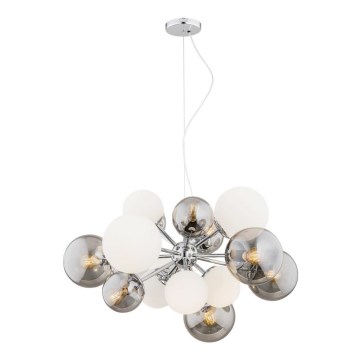 Argon 5020 - Ljuskrona med upphängningsrem SATELITE 15xE27/15W/230V skinande krom/vit