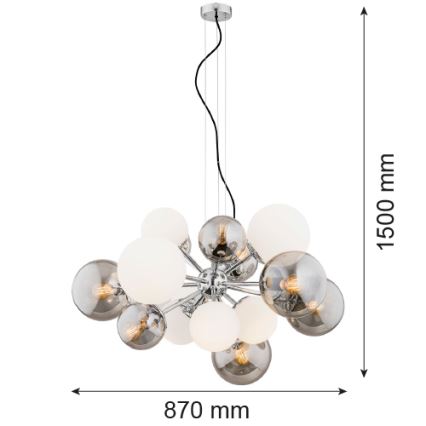 Argon 5020 - Ljuskrona med upphängningsrem SATELITE 15xE27/15W/230V skinande krom/vit