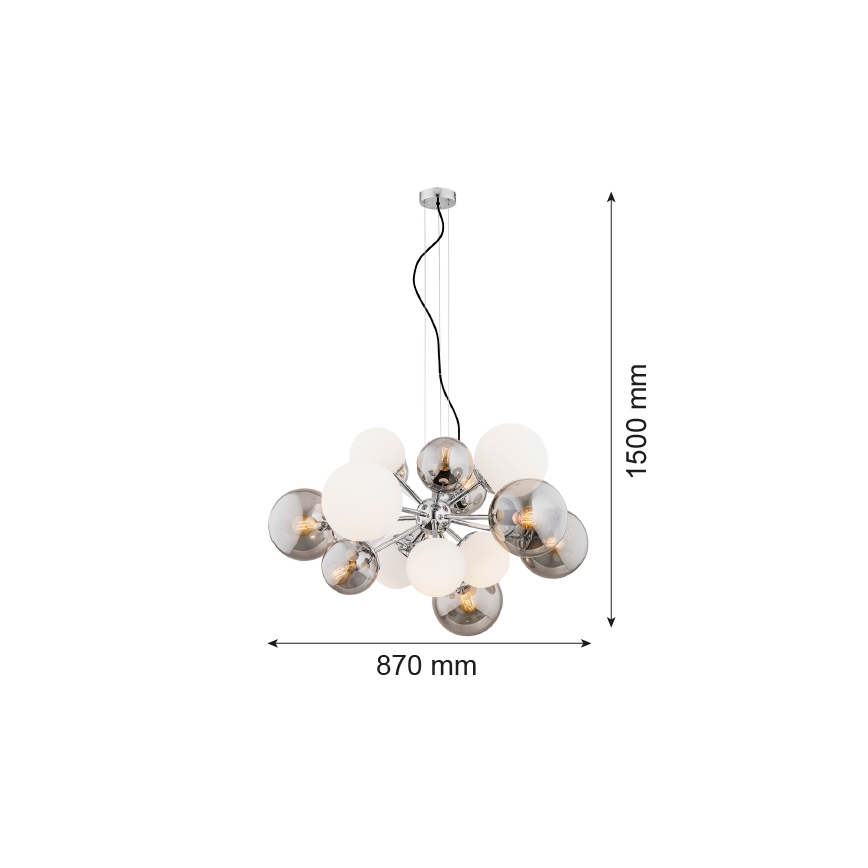 Argon 5020 - Ljuskrona med upphängningsrem SATELITE 15xE27/15W/230V skinande krom/vit