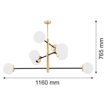 Argon 5041 - Takkrona  on a pole CAMERON 8xE27/15W/230V mässing /svart