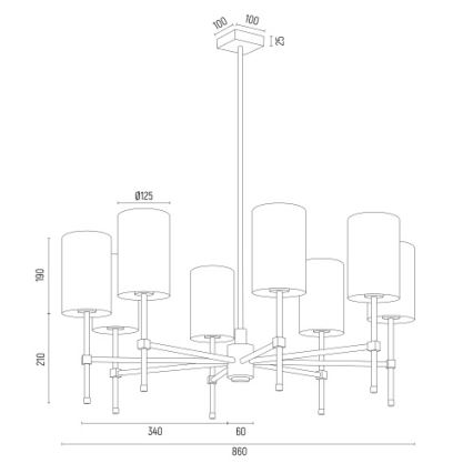 Argon 5051 - Pendelkrona ABRUZZO 8xE14/15W/230V mässing/vit