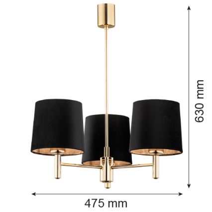Argon 6111 - Upphängningsbar Ljuskrona  PONTE 3xE27/15W/230V svart