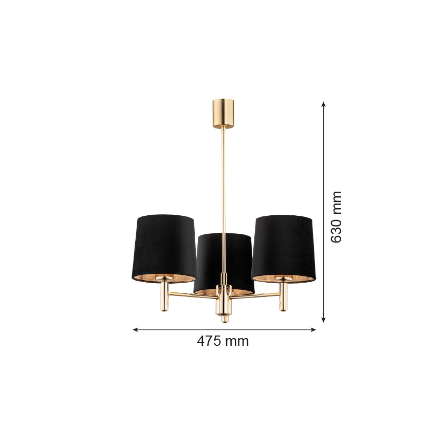 Argon 6111 - Upphängningsbar Ljuskrona  PONTE 3xE27/15W/230V svart