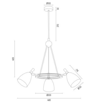 Argon 6148 - Pendelkrona CHARLOTTE 3xE27/15W/230V vit/gyllene