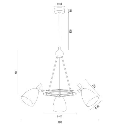 Argon 6149 - Pendelkrona CHARLOTTE 3xE27/15W/230V svart/gyllene