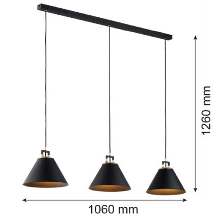 Argon 6174 - Ljuskrona med upphängningsrem ORTE 3xE27/15W/230V svart