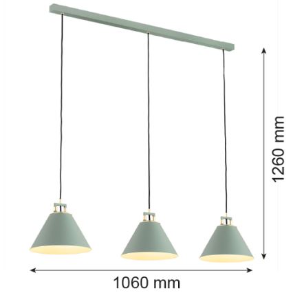 Argon 6177 - Ljuskrona med upphängningsrem ORTE 3xE27/15W/230V grön