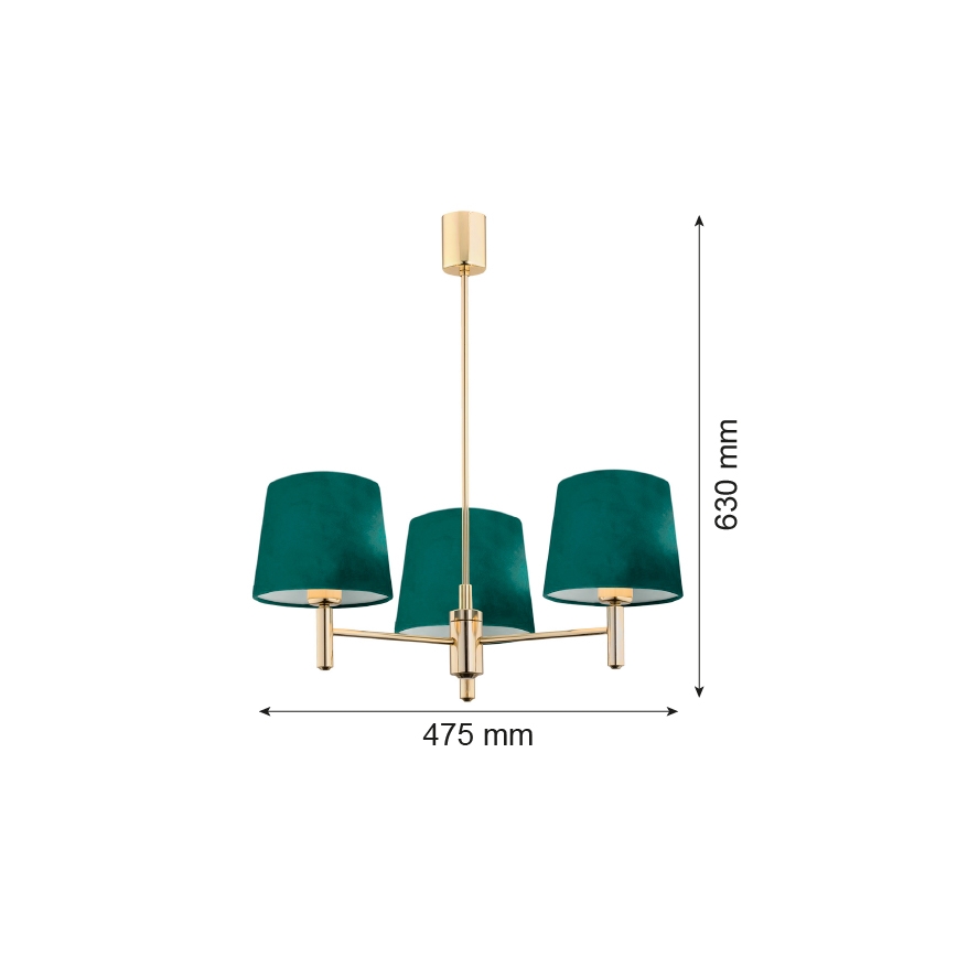 Argon 6192 - Pendelkrona PONTE 3xE27/15W/230V grön/mässing