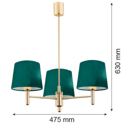 Argon 6192 - Taklampa PONTE 3xE27/15W/230V grön/mässing