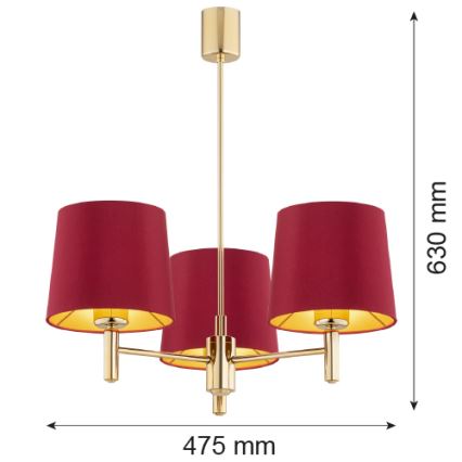 Argon 6266 - Pendelkrona PONTE PLUS 3xE27/15W/230V röd