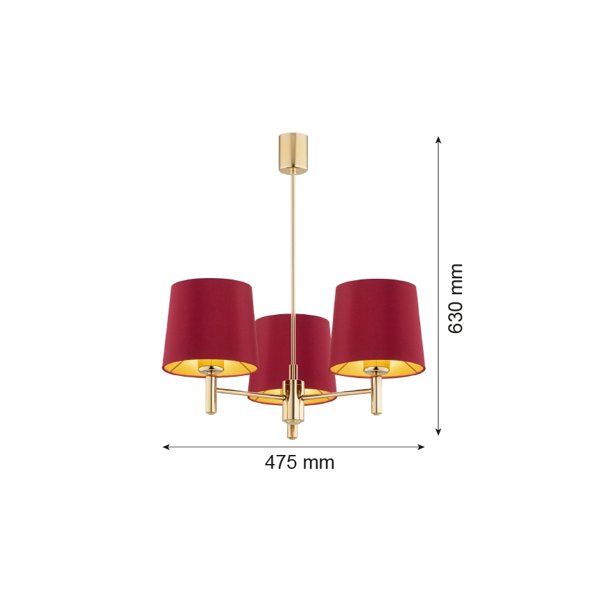 Argon 6266 - Pendelkrona PONTE PLUS 3xE27/15W/230V röd