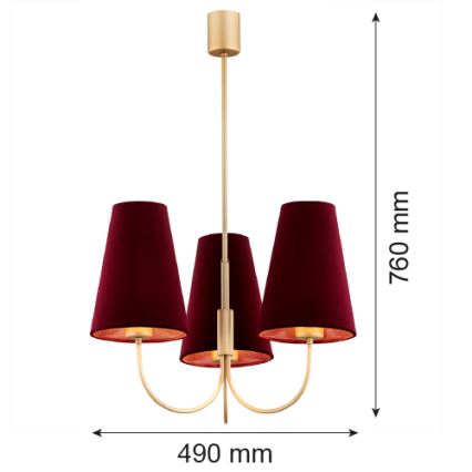Argon 6270 - Pendelkrona SAFIANO 3xE27/15W/230V burgundy
