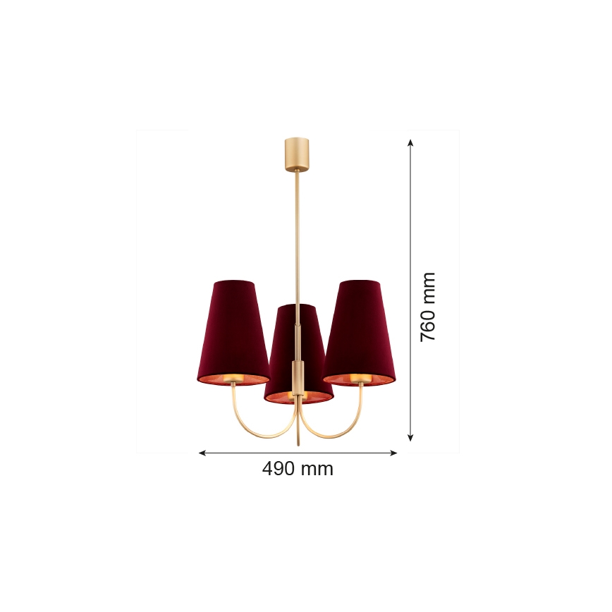 Argon 6270 - Pendelkrona SAFIANO 3xE27/15W/230V burgundy