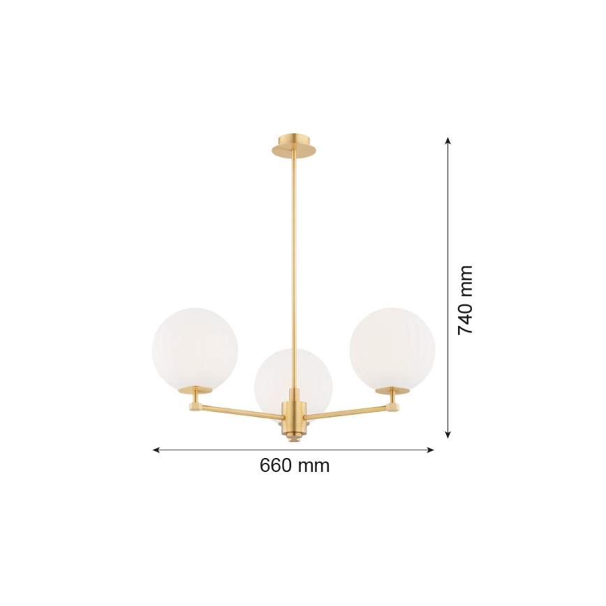 Argon 6307 - Pendelkrona PALOMA 3xE14/7W/230V guld/vit