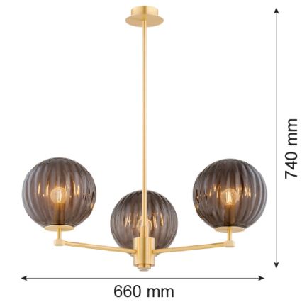 Argon 6310 - Pendelkrona PALOMA 3xE14/7W/230V guld/svart