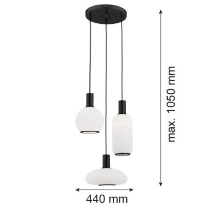 Argon 6323 - Ljuskrona med textilsladd SAGUNTO PLUS 3xE27/15W/230V svart