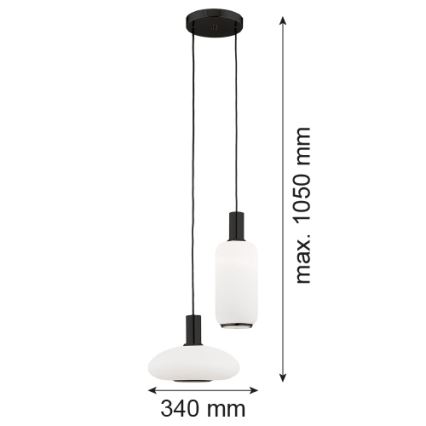 Argon 7214 - Ljuskrona med textilsladd SAGUNTO PLUS 2xE27/15W/230V svart