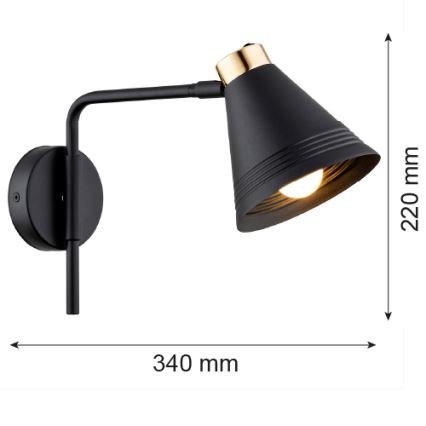 Argon 8008 - Vägglampa AVALONE 1xE27/15W/230V 34 cm svart/gyllene
