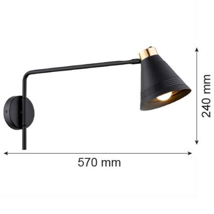 Argon 8009 - Vägglampa AVALONE 1xE27/15W/230V 57 cm svart/gyllene