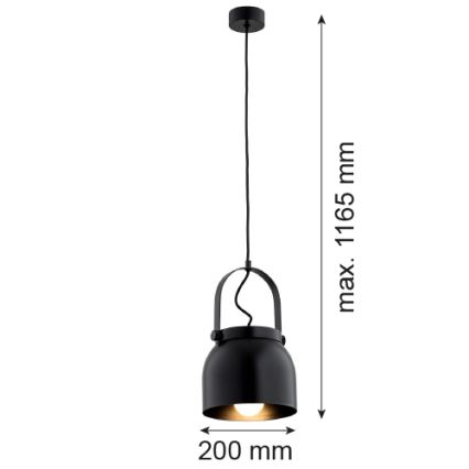 Argon 8281 - Ljuskrona med textilsladd LOGAN 1xE27/15W/230V diameter 20 cm svart