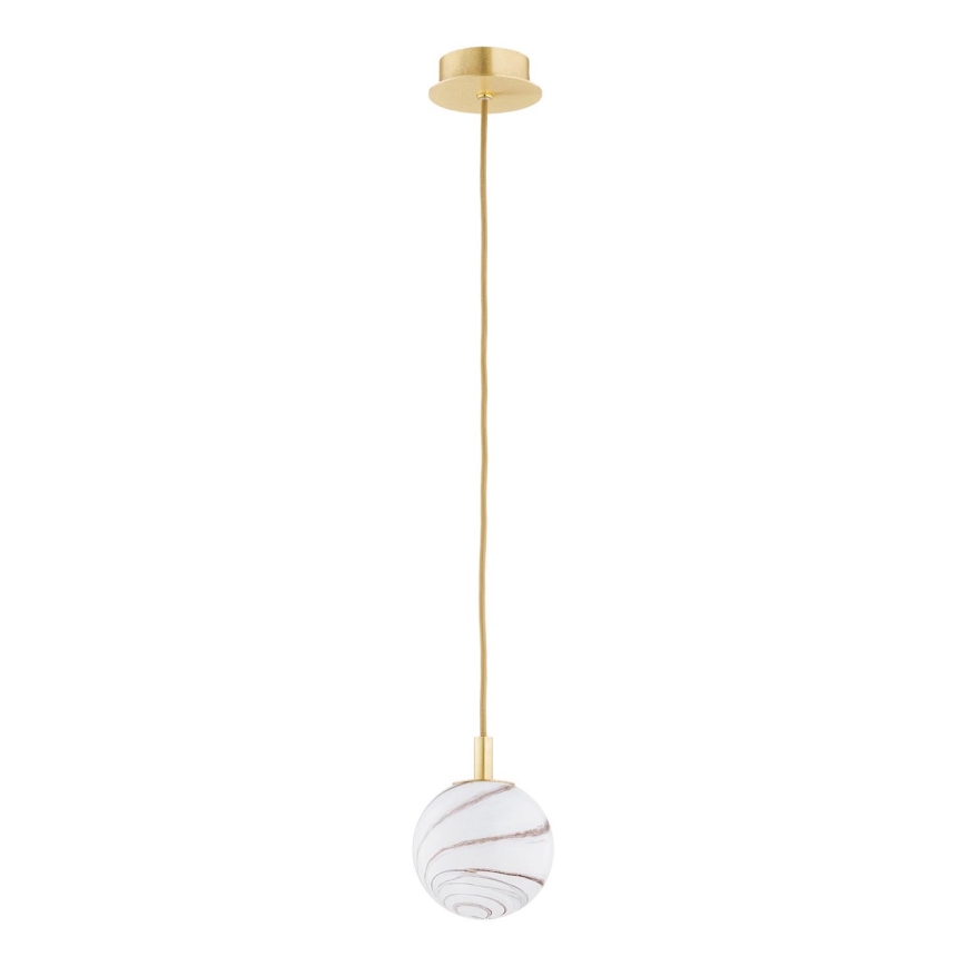Argon 8450 - Ljuskrona med textilsladd ALMIROS 1xE14/7W/230V diameter 12 cm alabaster guld