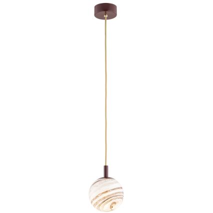 Argon 8452 - Ljuskrona med textilsladd ALMIROS 1xE14/7W/230V diameter 12 cm alabaster brun/guld