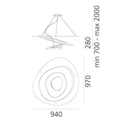 Artemide 1254120A - LED ljusreglerad ljuskrona på textilsladd PIRCE LED/44W/230V 3000K guld