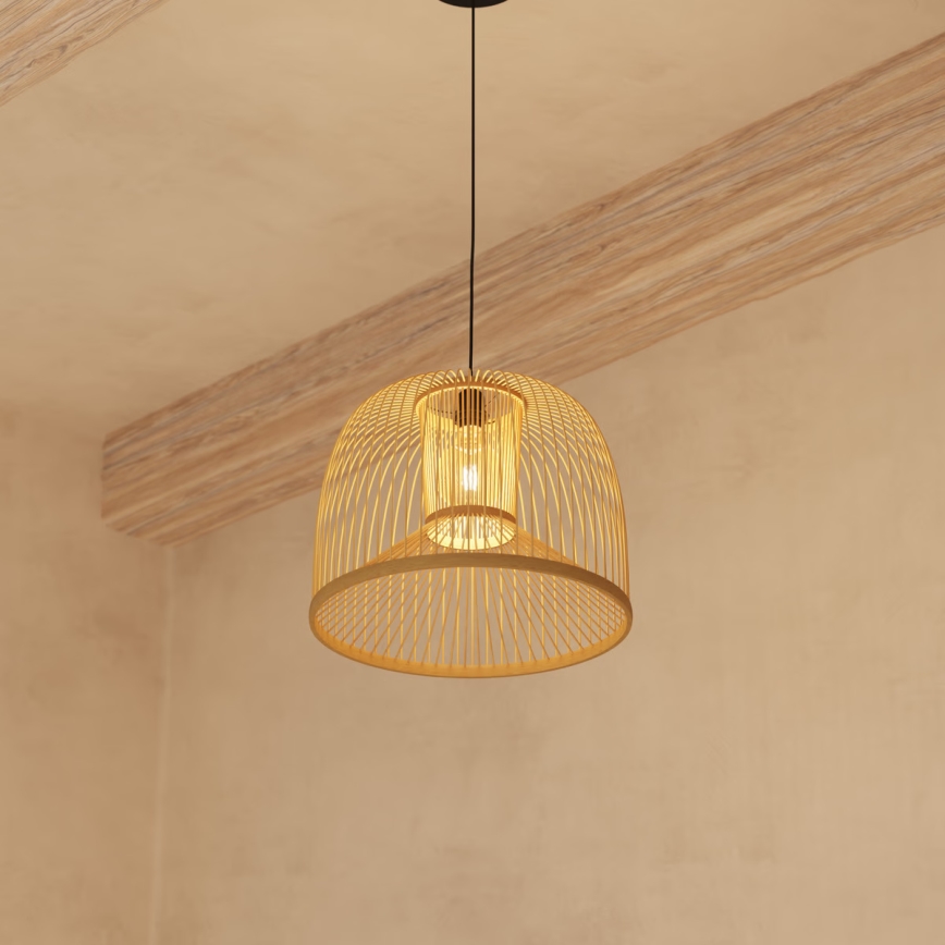Atmosphera - Ljuskrona med textilsladd AMY 1xE27/40W/230V bambu
