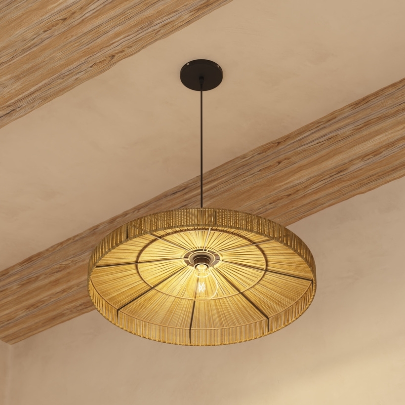 Atmosphera - Ljuskrona med textilsladd BELLAMY 1xE27/40W/230V jute